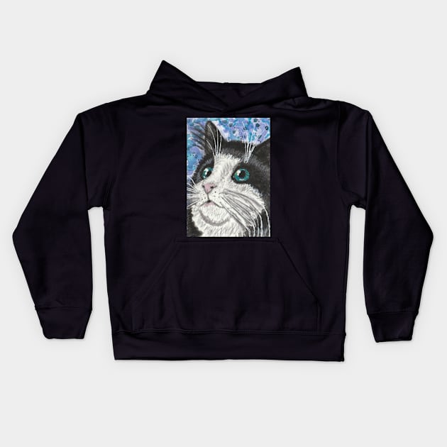 black white cat face Kids Hoodie by SamsArtworks